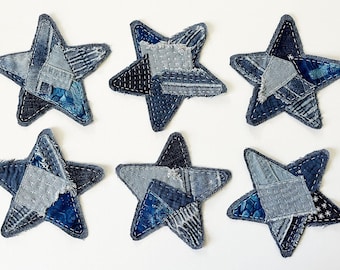 Star Denim Sew-On Patch, Handmade Boro Sashiko Applique