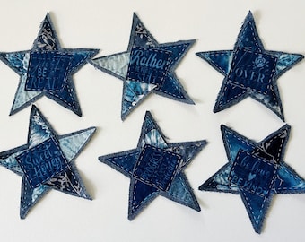Star Denim Sew-On Patch, Handmade Boro Sashiko Applique