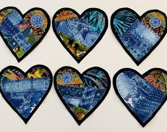 Handmade Heart Sashiko & Boro Patch for Jeans - Unique Sew-on, Denim Embellishment, Upcycled Appliqué