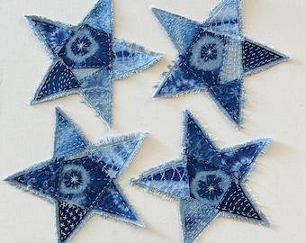 Star Patch, Sashiko, Boro Patch, Handmade Sew-on Patch, Patch for Jeans, Denim, Hand Stitched Patch, Applique, Upcycled, Embellishment