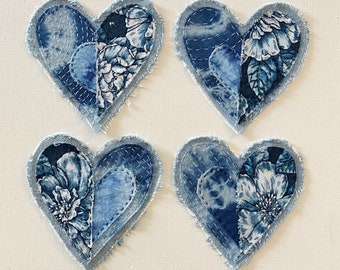 Handmade Heart Sashiko & Boro Patch for Jeans - Unique Sew-on, Denim Embellishment, Upcycled Appliqué