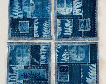 Sashiko, Boro Patch, Handmade Sew-on Patch, Patch for Jeans, Denim Visible Mending, Hand Stitched Patch, Applique, Upcycled, Embellishment