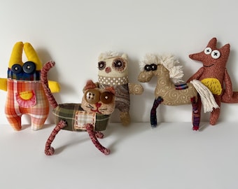 Handmade Fabric Animal – Whimsical Folk Art Plush | Button-Eye Textile Creature | Choose Your Style | One of the kind  Soft Sculpture