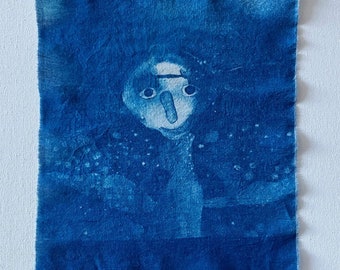 Cyanotype on cotton, Patch, Handmade Sew-on Patch, Appliqué