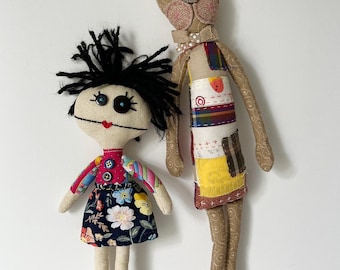 Handmade Fabric Doll - Whimsical Folk Art Rag Doll | Button-Eye Textile Art | Choose Your Style | OOAK Soft Sculpture
