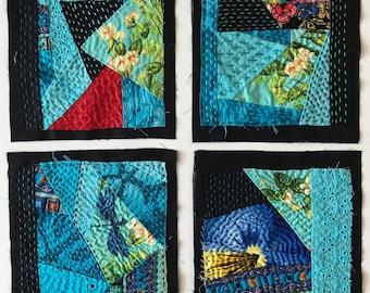 Hand Stitched Sashiko Patch, Boro Denim Applique, Upcycled Cotton