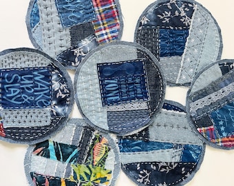 Hand Stitched round Patch, Sashiko Boro Applique, Upcycled patch