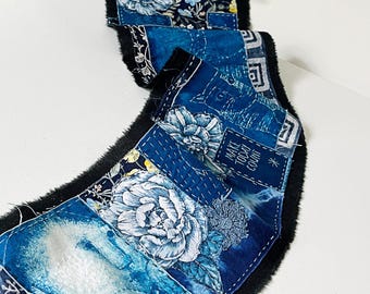 Blue Fabric Snippet Roll | Crazy Quilt Patchwork Strip| Unique Fabric Collage