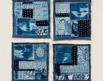 Sashiko, Boro Patch, Handmade Sew-on Patch, Patch for Jeans, Denim Visible Mending, Hand Stitched Patch, Applique, Upcycled, Embellishment