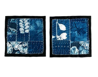 Boro Style Textile Square, Denim Patchwork, Fabric Collage, Mixed Media Fiber Art, Original Hand Stitched Patch