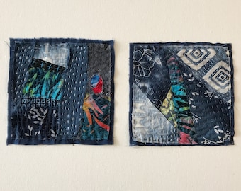 Hand Stitched Sashiko Patch, Boro Denim Applique, Upcycled Visible Mending