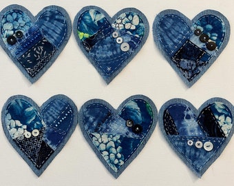Handmade Heart Sashiko & Boro Patch for Jeans - Unique Sew-on, Denim Embellishment, Upcycled Appliqué