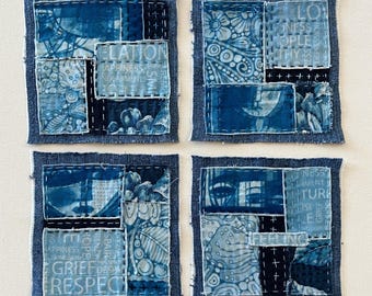 Sashiko, Boro Patch, Handmade Sew-on Patch, Patch for Jeans, Denim Visible Mending, Hand Stitched Patch, Applique, Upcycled, Embellishment