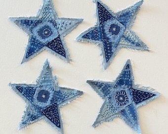 Star Patch, Sashiko, Boro Patch, Handmade Sew-on Patch, Patch for Jeans, Denim, Hand Stitched Patch, Applique, Upcycled, Embellishment