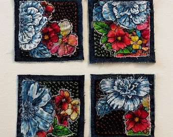 Sashiko, Boro Patch, Handmade Sew-on Patch, Patch for Jeans, Denim Visible Mending, Hand Stitched Patch, Applique, Upcycled, Embellishment