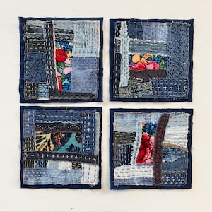 Unique patch for jeans, Boro, Sashiko Patch, Handmade Sew-on Patch, Denim Visible Mending, Hand Stitched Patch, Appliqué, Embellishment