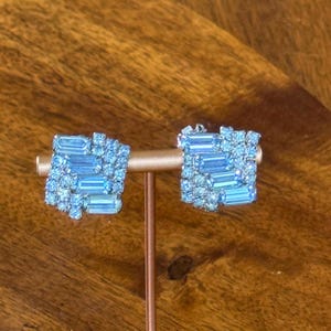 Vintage Blue Rhinestone Clip On Earrings