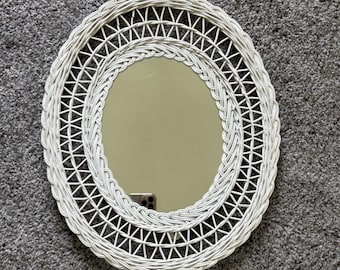Vintage Oval Wicker/ Rattan Sunburst Frame Mirror