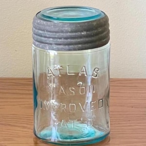 Antique Atlas Mason Improved Jar and Lid With Glass Insert & Screw Band