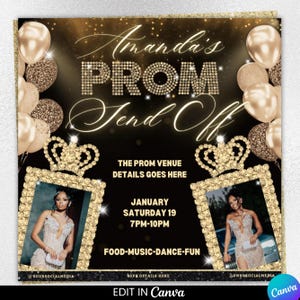 Prom Send Off Flyer, Prom Queen Flyer, Black and Gold Glitter, Prom Invitation Flyer, Prom Flyer, Prom Party Invite, Editable Template Canva