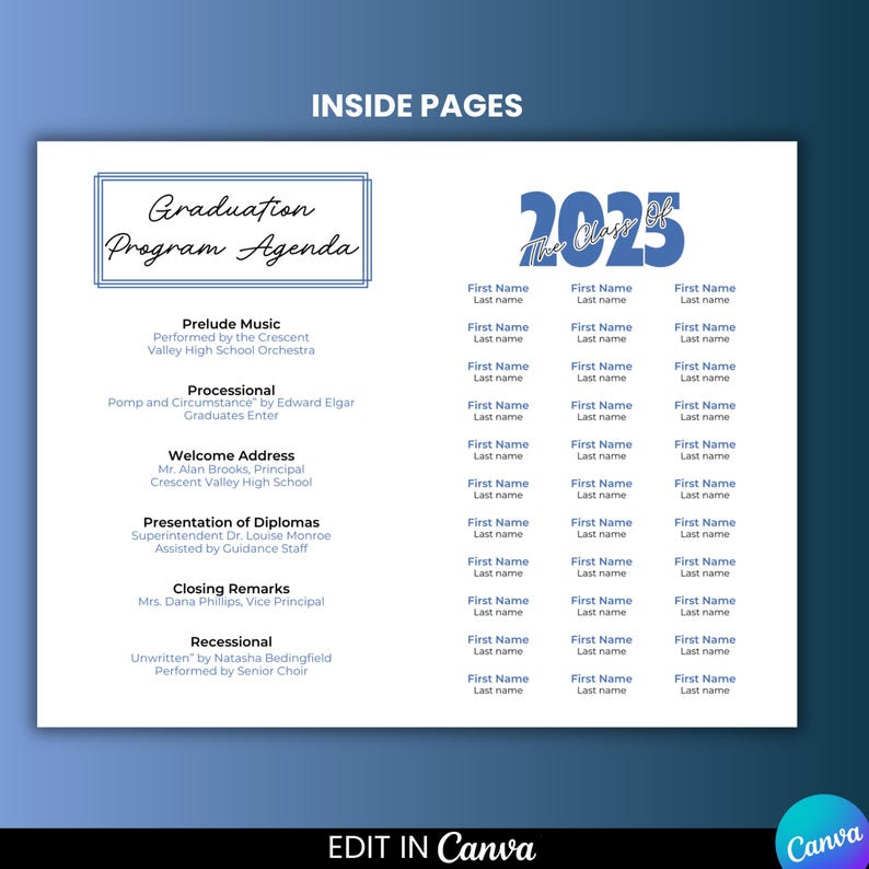2025 Graduation Program Template, Editable 2025 Graduation Ceremony ...