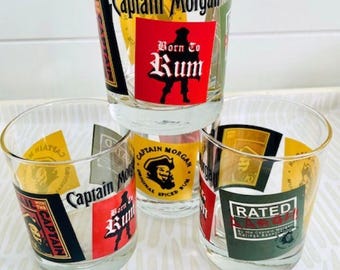 Vintage Captain Morgan Lowball Glasses | 90s Barware Set