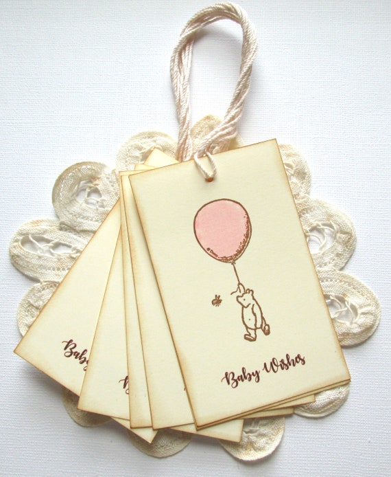 Set Of 10 Winnie The Pooh Baby Girl Wishes Shower Tags Baby Etsy