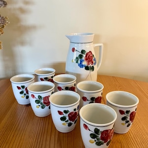 Vintage Lilien Porzellan Teacup Set: Alpenflora Floral Pitcher, Austrian 1970s