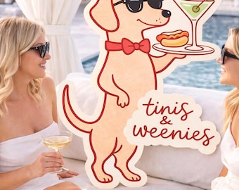 Accesorio para despedida de soltera "Tinis & Weenies" de 90 cm, decoración de despedida de soltera con temática de perro salchicha, tema Teeni Weenie, accesorio divertido para fotos de despedida de soltera, decoración para fiestas en la piscina.