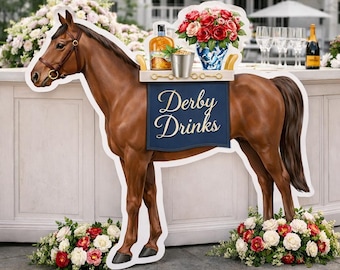 Letrero de recorte de caballo para bebidas del Derby / Decoración para fiesta del Kentucky Derby de 90 cm / Letrero de bar ecuestre / Decoración de bar Mint Julep / Accesorio para fotos de caballos / Preppy Par