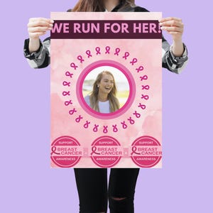 Breast Cancer Awareness Event Sign Template | Editable PDF for Fundraiser Marathon Poster Board | Instant Download for Canva Customization