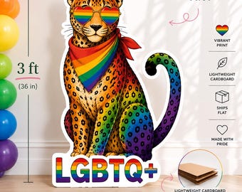 Recorte de papelão de leopardo do Orgulho LGBTQ+, decoração para festa do Orgulho Arco-Íris, adereço para fotos do Orgulho, decoração para eventos do Orgulho Gay, placa para a Parada do Orgulho, Orgulho Boutique
