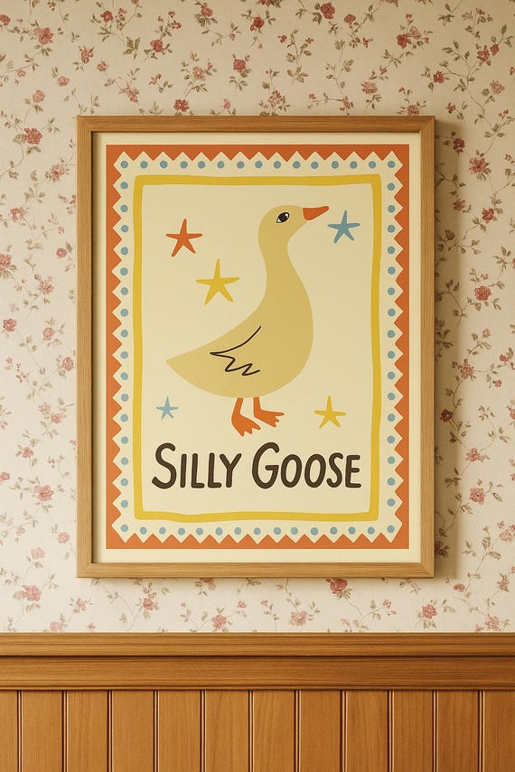 Silly Goose Print, Retro Nursery Art (Digital Download)