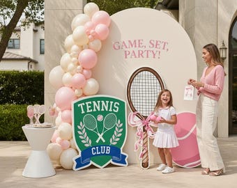 Tennisfeestrekwisietenset, kartonnen uitsnijdingen tennisclub, 4 ft fotorekwisieten, preppy tennisdecor, verjaardag, vrijgezellenfeest, vrijgezellenfeest