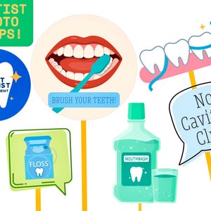 Zabawne rekwizyty dentystyczne do fotobudki - plik cyfrowy o wysokiej rozdzielczości - pierwsza wizyta u dentysty - motyw Wróżki Zębuszki - wydruk w domu lub w lokalnym sklepie
