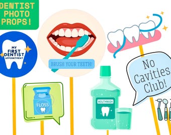 Acessórios dentários divertidos para cabine fotográfica - Arquivo digital de alta resolução - Primeira visita ao dentista - Tema Fada do dente - Imprima em casa ou em loja local