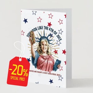 Me dan ganas de un perrito caliente – ¡Tarjeta para la fiesta del 4 de julio! Tarjeta del 4 de julio