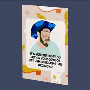 Tarjeta de cumpleaños de vaquero de Post Malone / Descarga digital / Impresión instantánea / Regalo para fans de Posty / Solo para uso personal / Tarjeta imprimible / Feliz cumpleaños