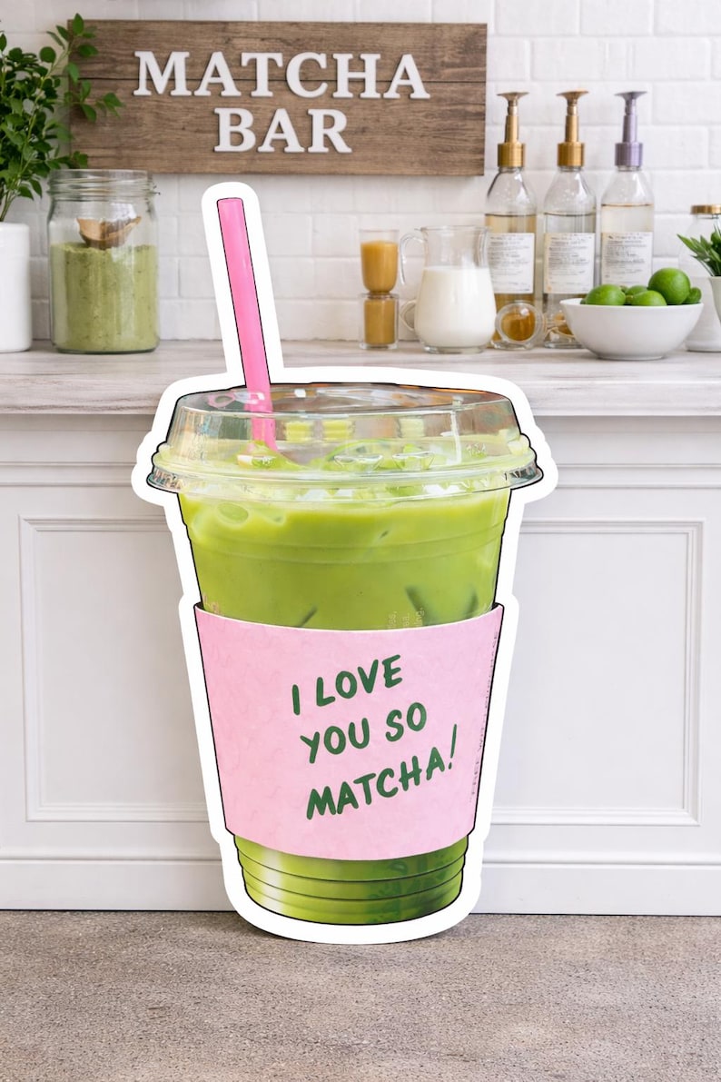 Matcha Party Decor Kit, Matcha Bar Setup, 3 Ft Matcha Prop, Drink Station Sign, Girls Night Party Decor, Pilates Party Theme, Birthday Decor image 2