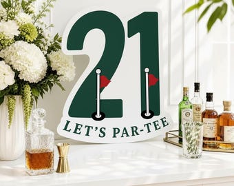 21歳の誕生日ゴルフパーティー装飾サイン – Let’s Par Tee 21 段ボール製切り抜き、ゴルフテーマの誕生日小道具、カントリークラブパーティー装飾、3フィートサイン
