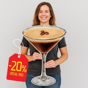 Decorazione per festa a tema Espresso Martini, file PNG di alta qualità per foto fai da te, stampa di poster a tema caffè, decorazione per sfondo con bicchiere da espresso