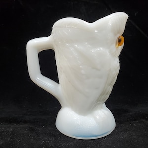White Milk Glass Owl Creamer Imperial McKee Summit Art Glass