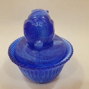 Vintage Cobalt Blue and White Slag Glass Rabbit on Nest 5.5