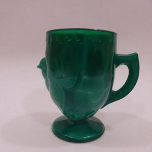 Vintage Emerald Green Slag Glass Chick and Egg Cup Mug McKee Summit Art Glass Collectible