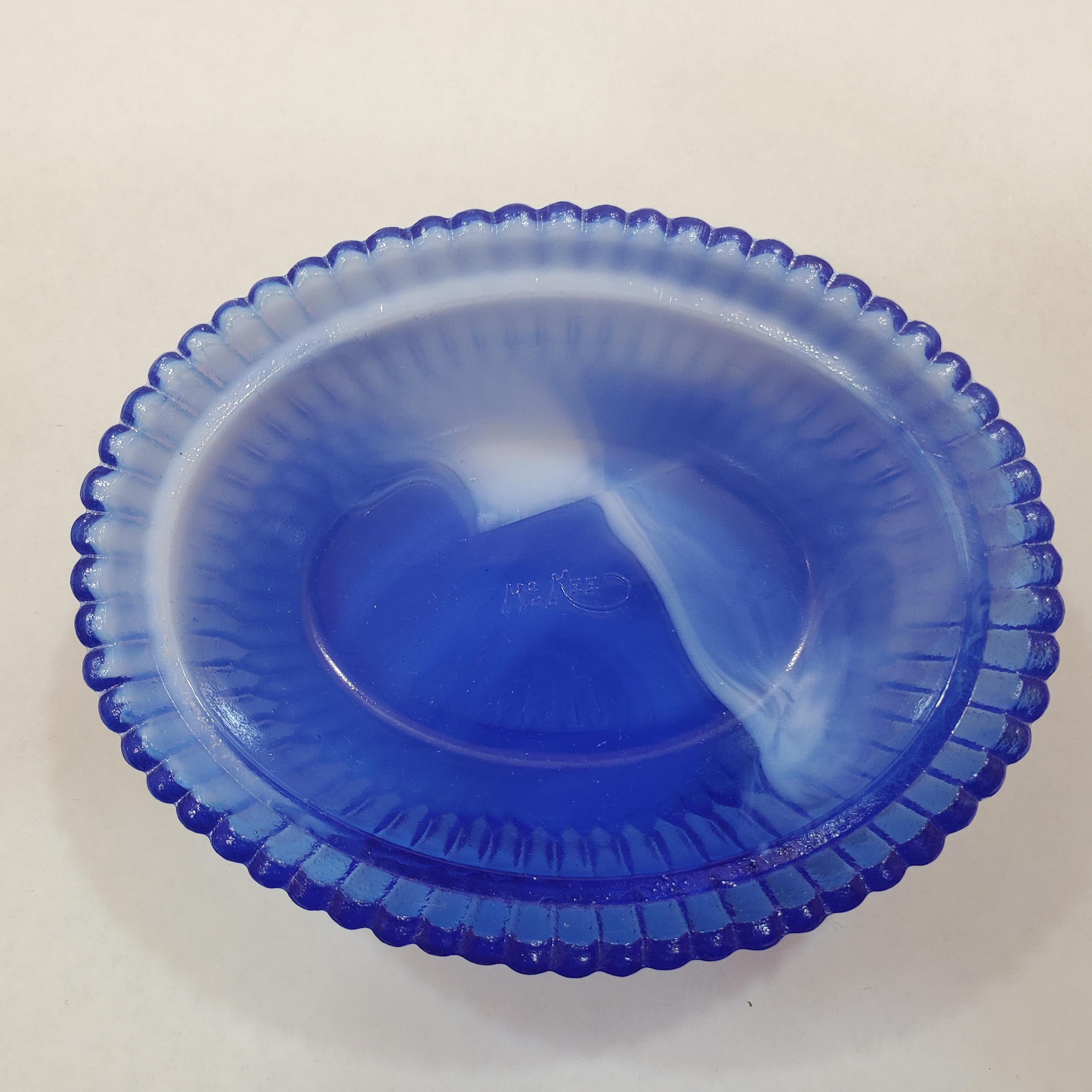 Vintage Cobalt Blue and White Slag Glass Rabbit on Nest 5.5