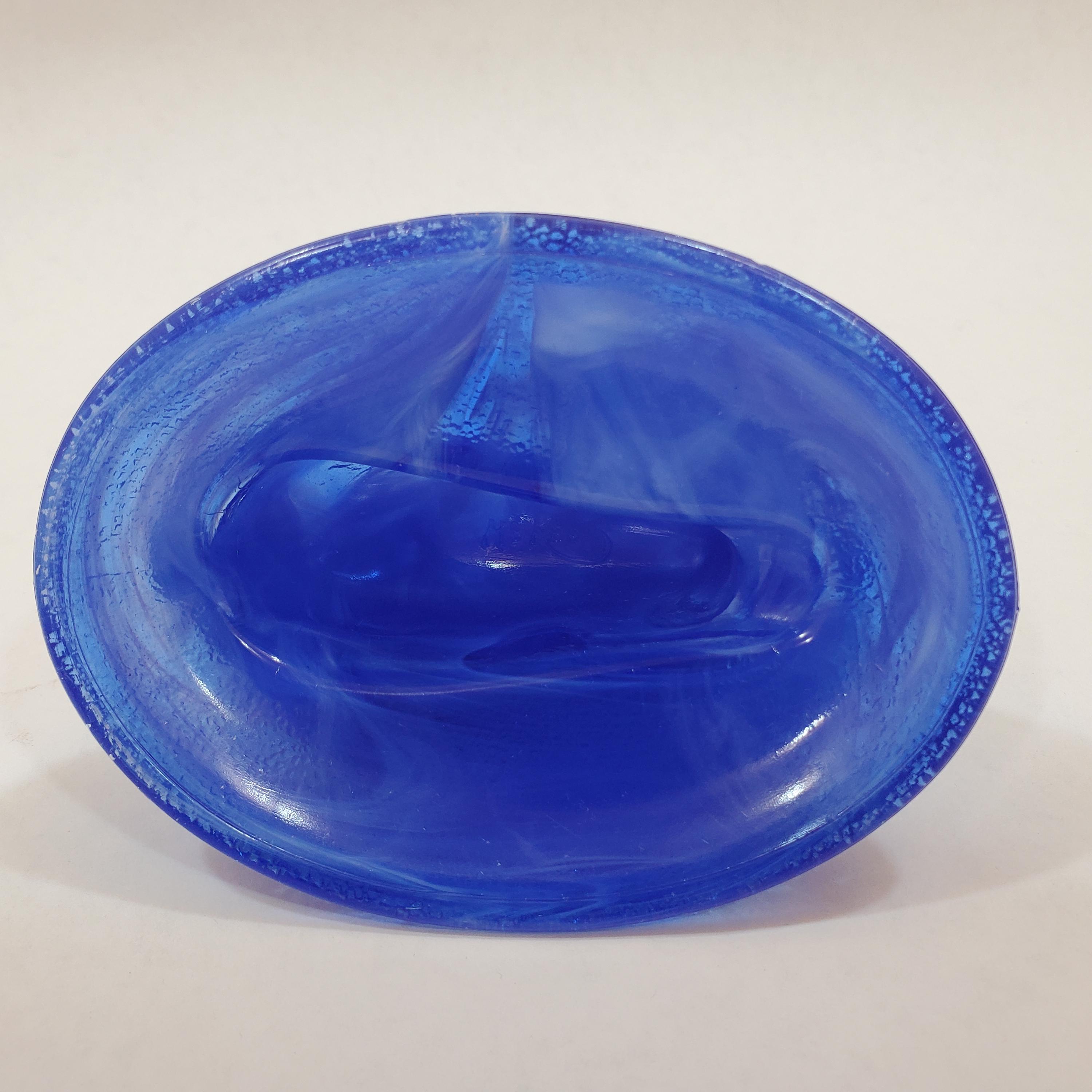 Vintage Cobalt Blue and White Slag Glass Rabbit on Nest 5.5
