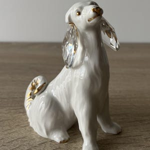 Handmade Porcelain Dog Figurine with Glass Ears | Gold-Plated Details | From Bondia S.L. , Made in Valencia, Spain