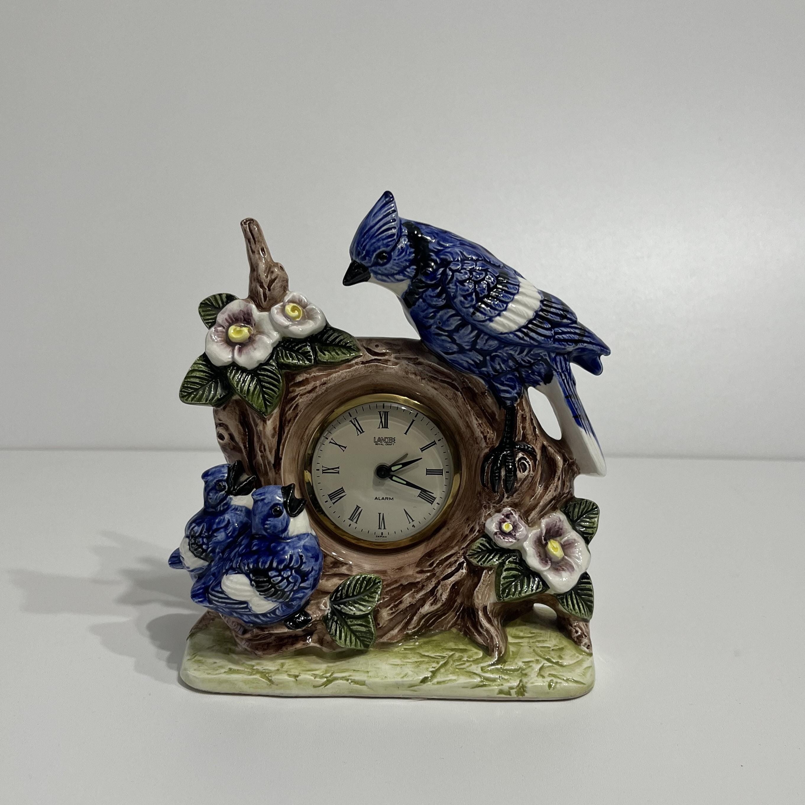 Vintage Landex Porcelain Mantel Clock: Hand-painted Floral, Gold