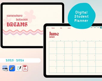 2025-2026 Digital Hyperlinked Retro Study Planner (iPad/Tablet Compatible) | Ed. Somewhere Between Dreams