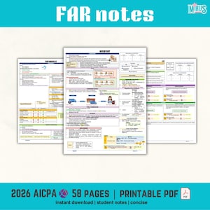 FAR CPA Prüfung Hinweise für Studenten | Druckbare pdf | 2026 AICPA Evolution | Zusammenfassende Notizen